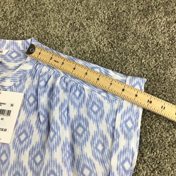 Splendid Women XS Blue White Ikat Pattern Linen St Tropez Blouse Top NWT - Picture 9 of 9